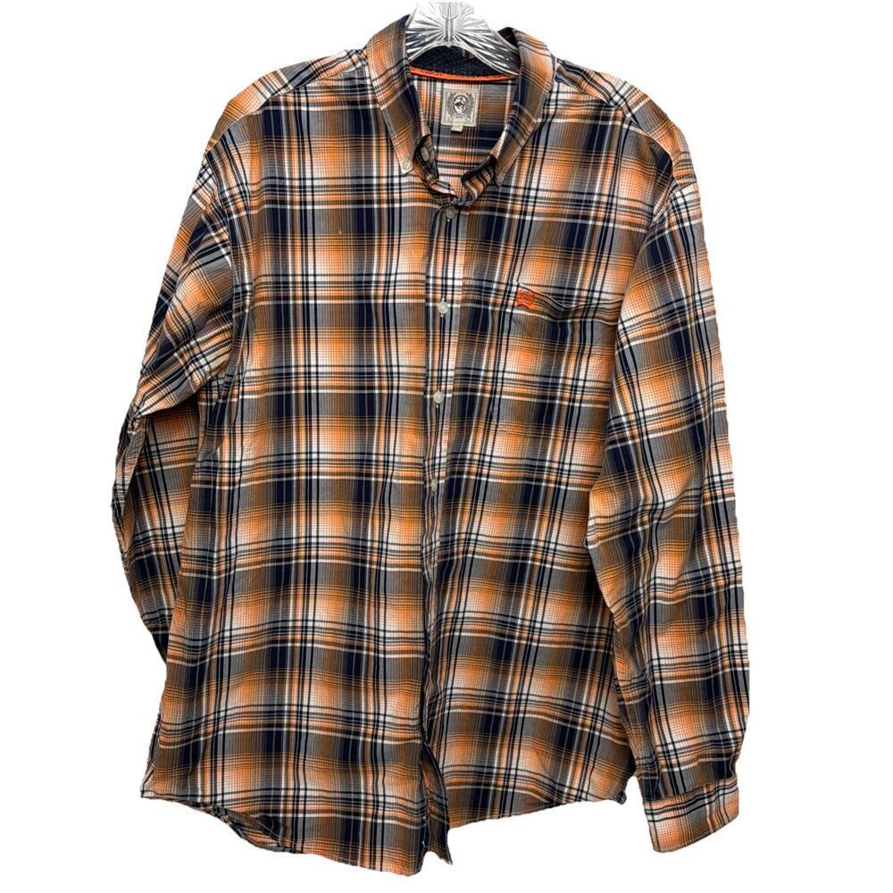 CINCH Shirt Men’s Orange Plaid Long-Sleeve Button-Down Western Size Medium